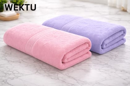 WEKTU Premium Cotton Bath Towel Set of 2 (Pink & Purple) - Ultra Soft, Highly Absorbent, and Quick Dry (70x140 cm)