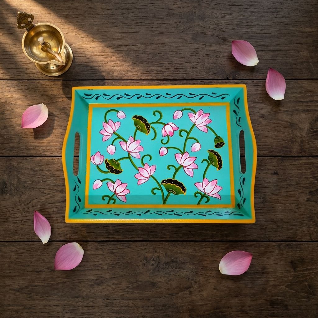 Hand painted pichwai art wooden pista color tray