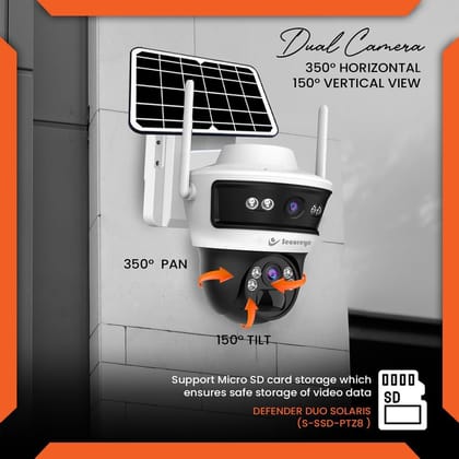 Secureye Defender Duo Solaris S-SSD-PTZ8 | 4G Solar PTZ Camera | 3MP+3MP Dual Lens | 100% Wireless Surveillance | IP66 Weatherproof (Brand Warranty)