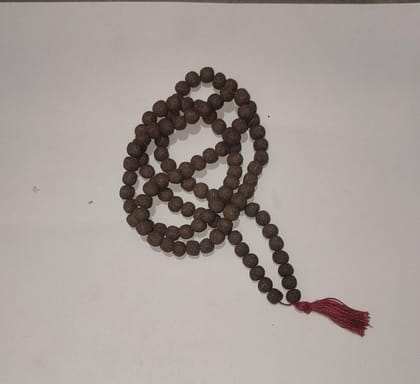 Natural Rudraksha Mala with Maroon Tassel