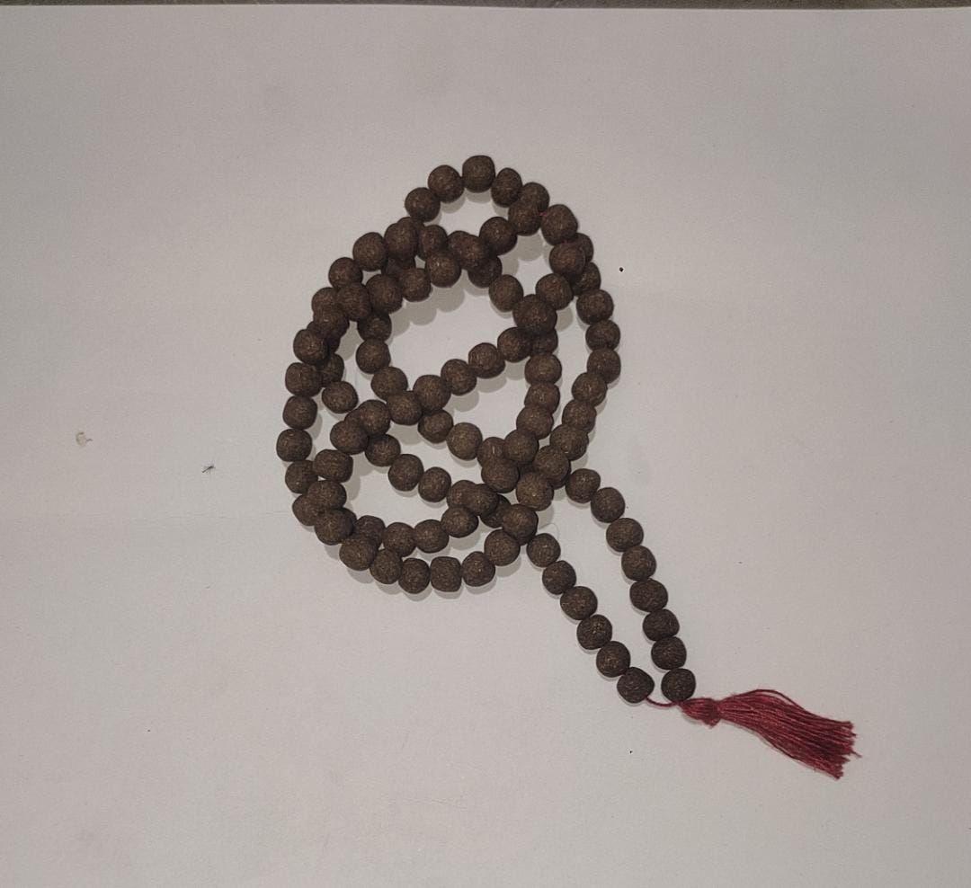 Natural Rudraksha Mala with Maroon Tassel