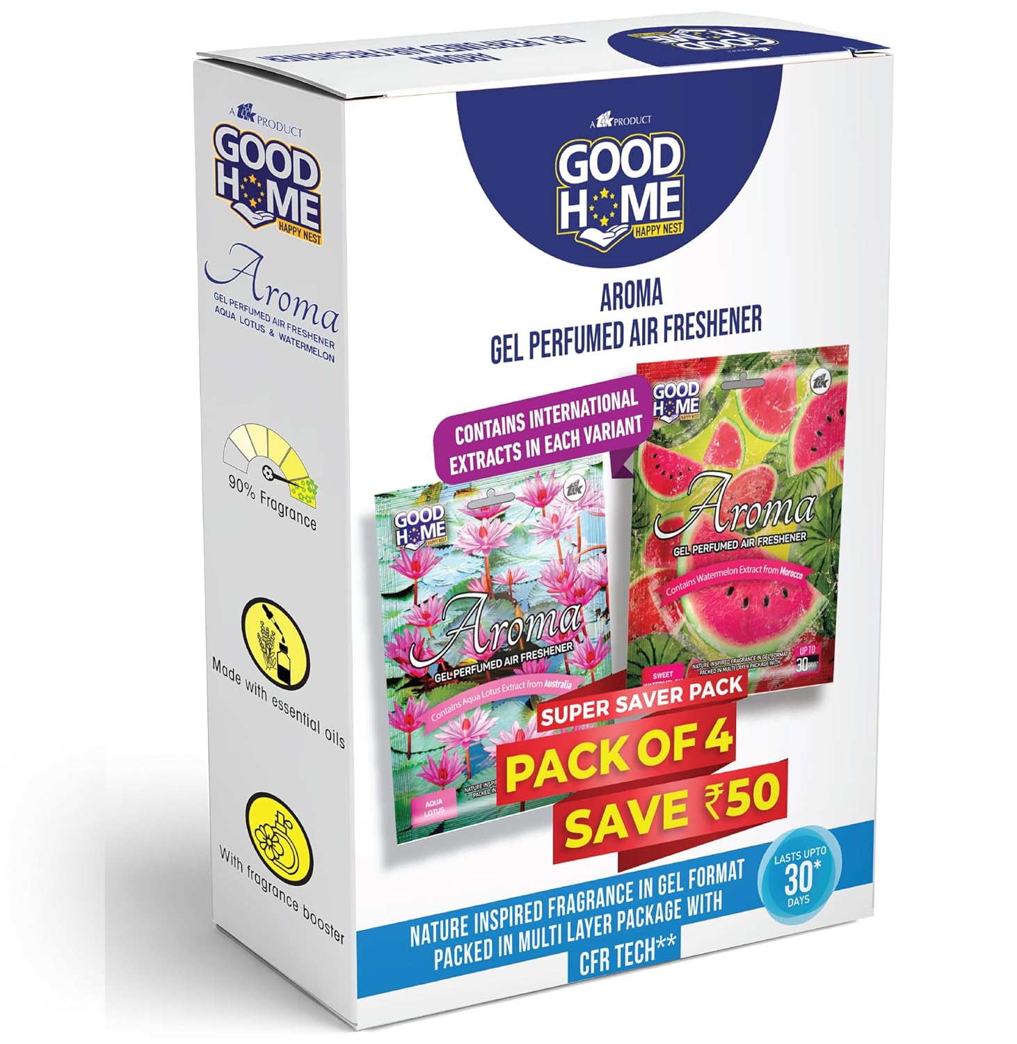 Good Home Aroma Gel Perfumed Air Freshener Bathroom Air Freshener 10gx4 | Internationally Loved Fragrances for Car |Lasts up to 30 days | Germ Protection for Bathroom, Toilet, Home & Office