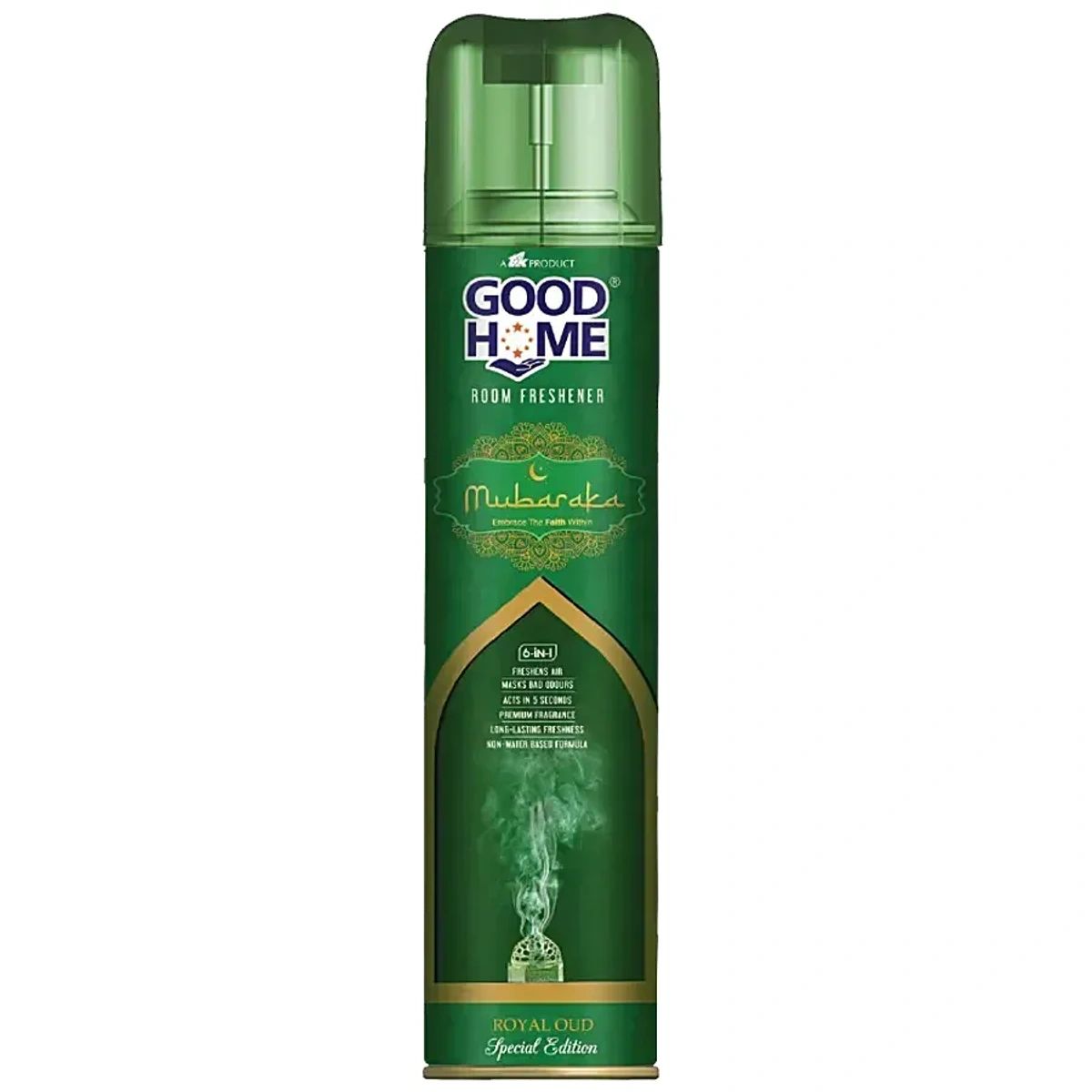 Good Home Room Freshener Spray Mubaraka Freshens Air Premium Fragrance Long Lasting Freshness, 140 g