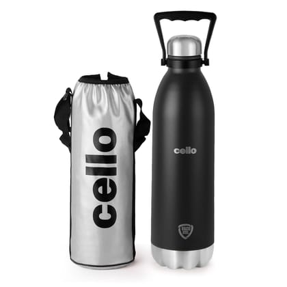 Cello Swift Thermosteel Water Bottle, 1800ml, Black | 24 Hours Hot & Cold | Scratch Resistant (DTP Coating) | Rust & Leak Proof | Ideal for Office, Gym, Home, Kitchen, Hiking, Trekking, Travel Bottle