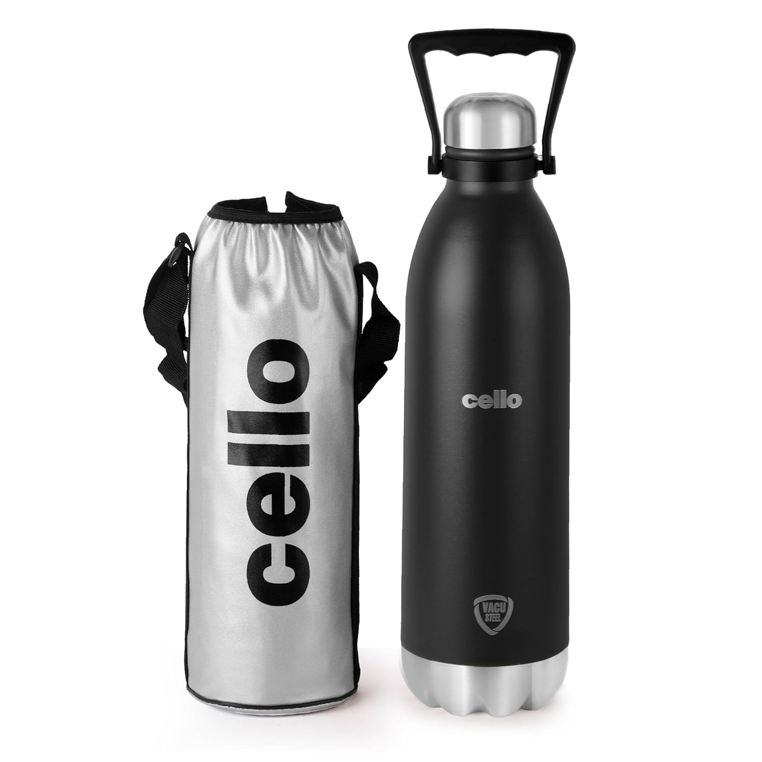 Cello Swift Thermosteel Water Bottle, 1800ml, Black | 24 Hours Hot & Cold | Scratch Resistant (DTP Coating) | Rust & Leak Proof | Ideal for Office, Gym, Home, Kitchen, Hiking, Trekking, Travel Bottle