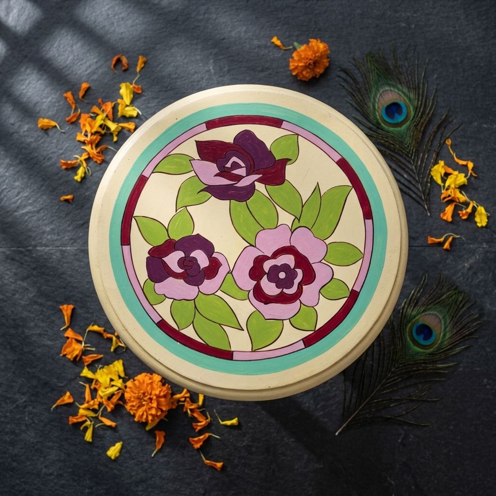 Wooden hand painted Coffee table flower design