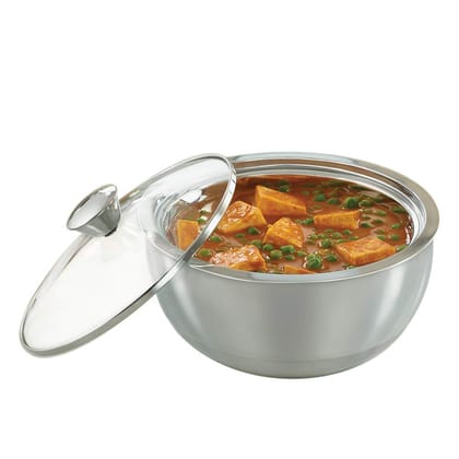 Borosil Stainless Steel Solid Curry Server - 500 ml, 1 Piece, Silver