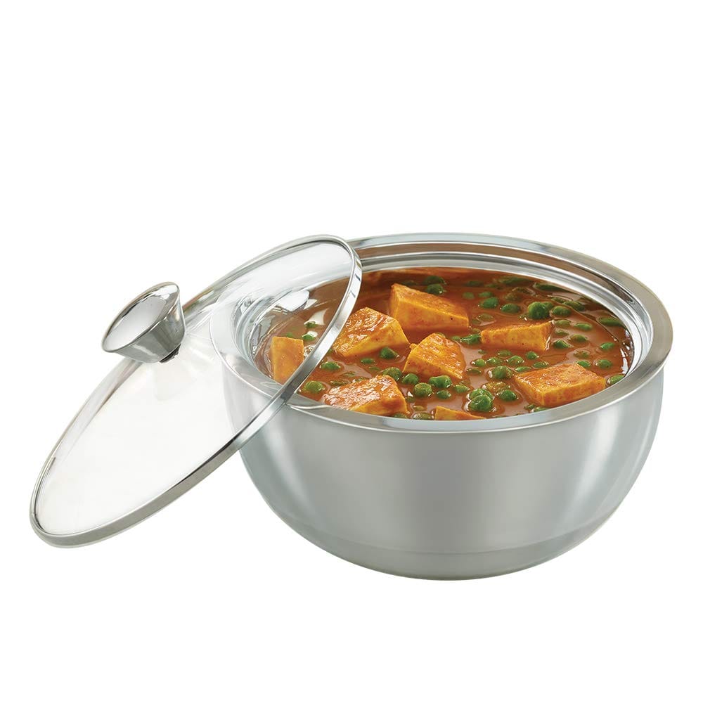 Borosil Stainless Steel Solid Curry Server - 500 ml, 1 Piece, Silver