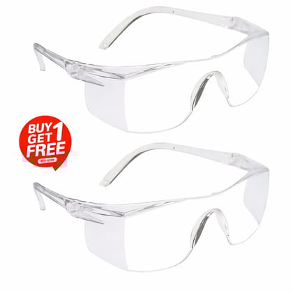 Polycarbonate Safety Goggles Wrap-Around Eye Protection Safety Goggles For Anti Pollution, Riding Motorcycle, Construction, Laboratory, Power Tool, Wood-working Clear Transparent Goggles (PACK OF 2)
