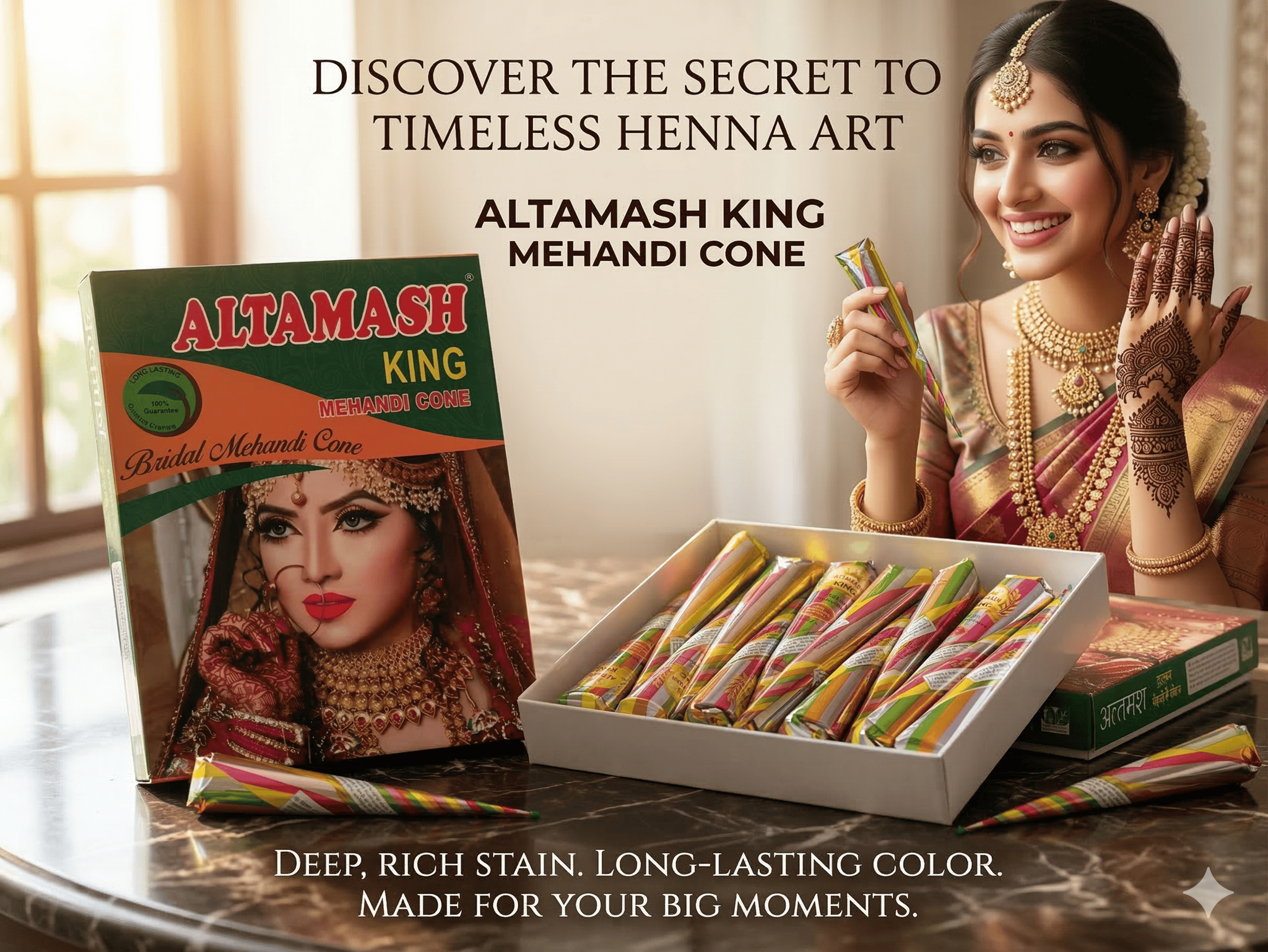 Altamash King Bridal Mehandi Cone - Pack of 12 (Natural Maroon)