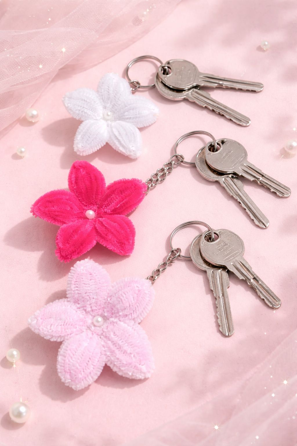 Plush Flower Keychain Set 3 Piece