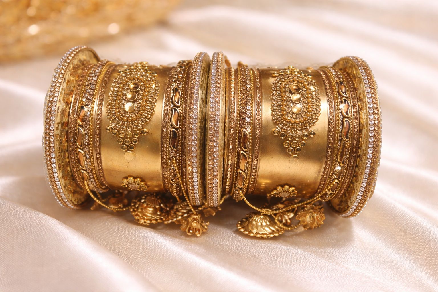 Traditional Gold Plated Stone Studded Bridal Chooda Bangle Set