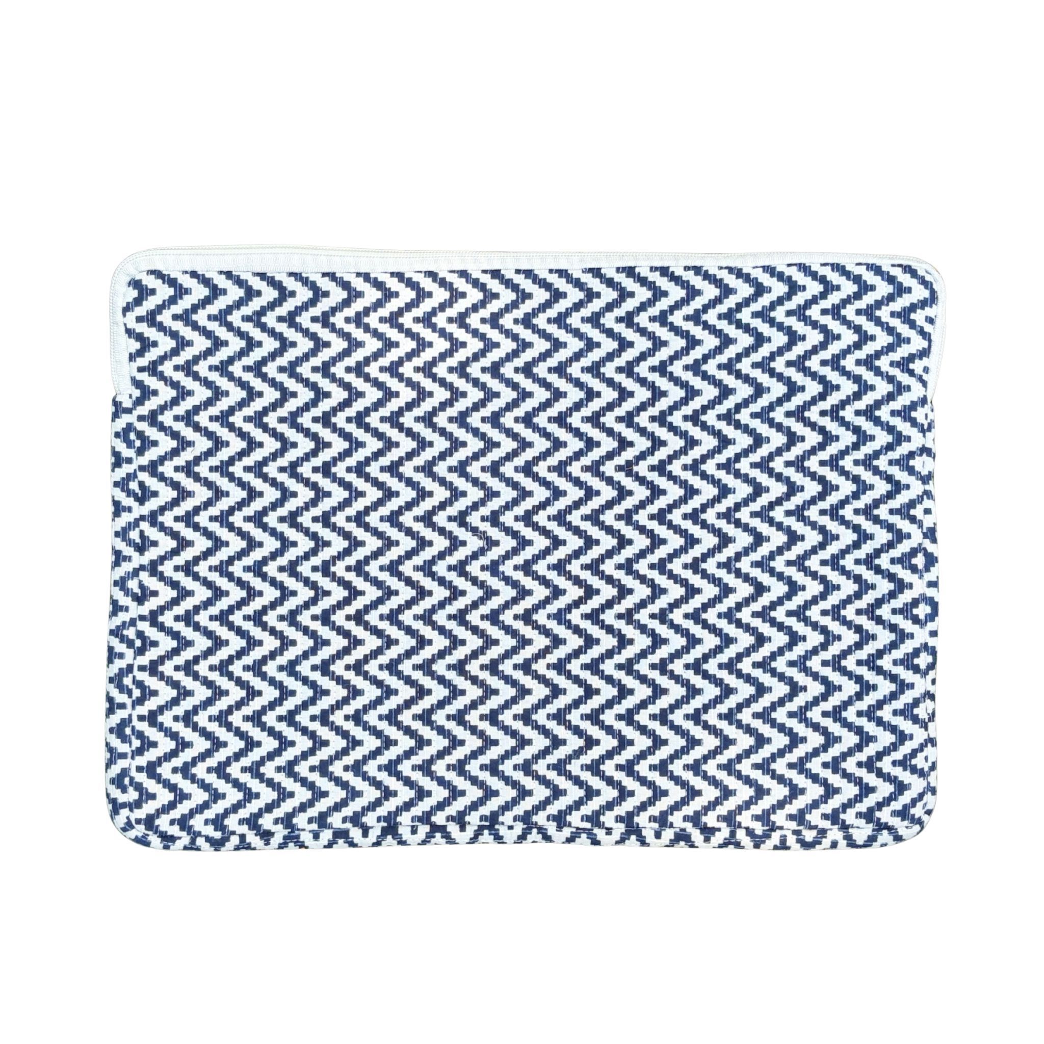 Desert Drift  Block Print Quilted  Cotton Laptop Sleeve With Front Pocket Black 10"X15"