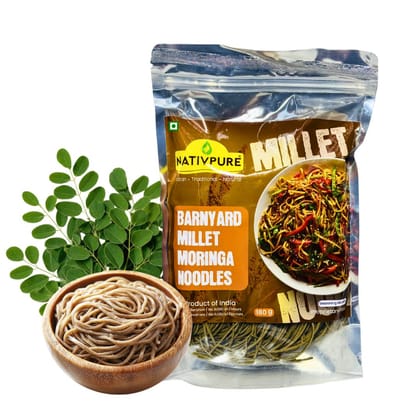 NATIVPURE Barnyard Millet Moringa Noodles | Quick Cook Millet Based Noodles with Moringa | Suitable for Snack or Meal Preparation with Seasoning and Vegetables - 180g