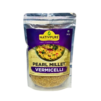 NATIVPURE Pearl Millet Vermicelli 180g Thin Grain Based Sevai Made from Bajra | Suitable for Upma Kheer and Other Savory or Sweet Recipes Quick Cooking Vermicelli Pack - 180g