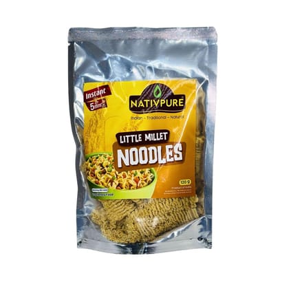 NATIVPURE Little Millet Instant Noodles | Quick Cook Millet Based Noodles with Seasoning Mix | Light Texture for Snack Meal Preparation Easy to Cook Pack - 120g