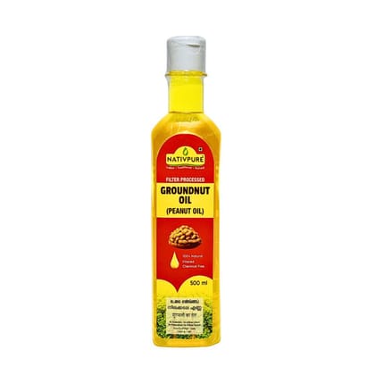NATIVPURE Groundnut Oil Filtered | Cooking Oil Made from Selected Peanuts Filtered Oil | Suitable for Frying Sauteing and Traditional Cooking with Smooth Texture - 500ml