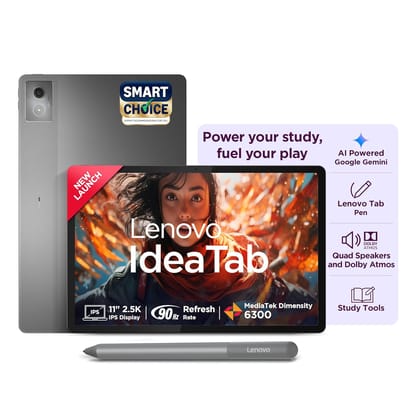 Lenovo Idea Tab (ZAFM0706IN) with Pen|5G + Wi-Fi|11 Inch,2.5K Display, 500 Nits Brightness|8GB RAM + 256GB ROM(Expandable Up to 2 TB)|Mediatek Dimensity 6300|Android 15|4-Speakers with Dolby Atmos,Grey