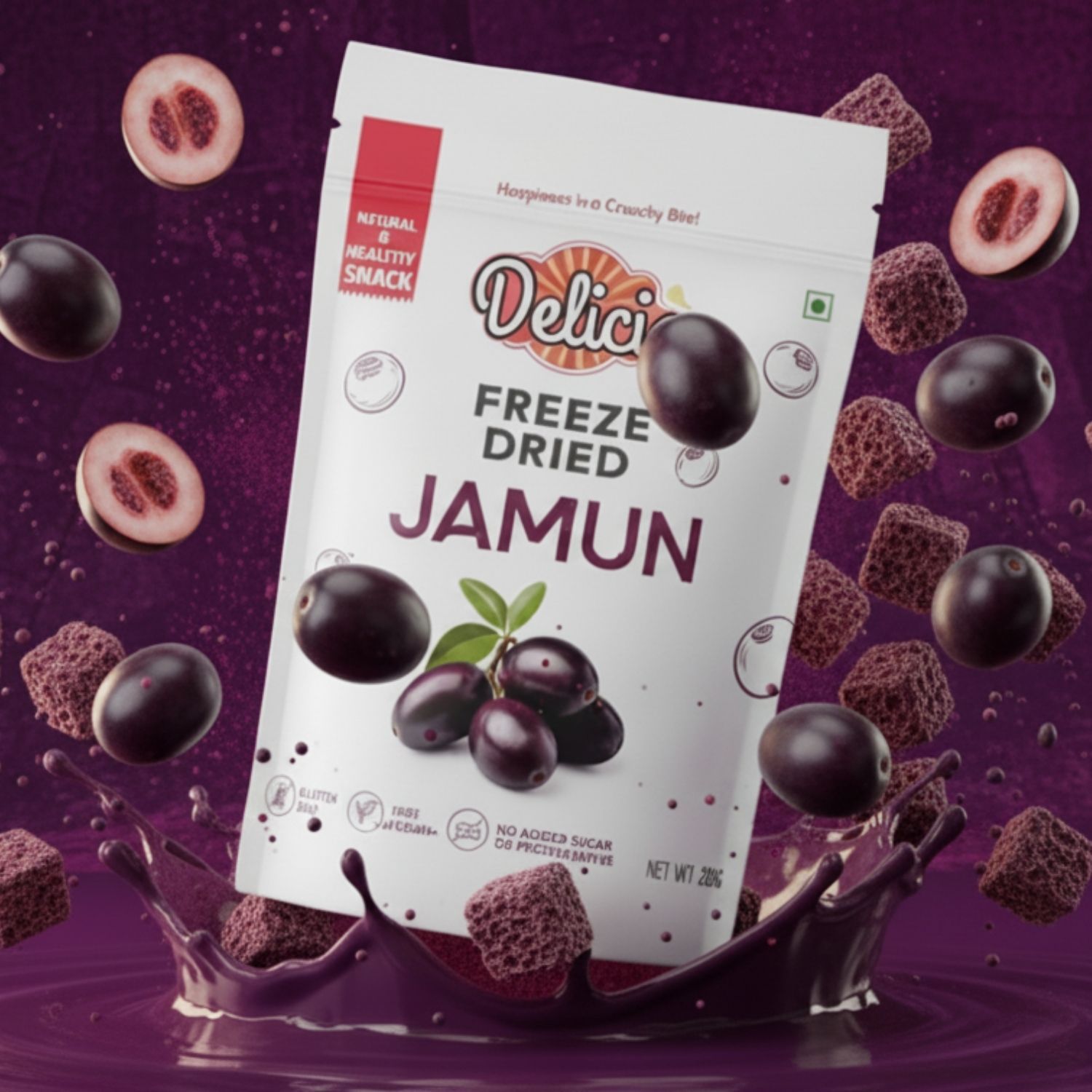 DELICIO Freeze Dried Jamun Cubes (20g)