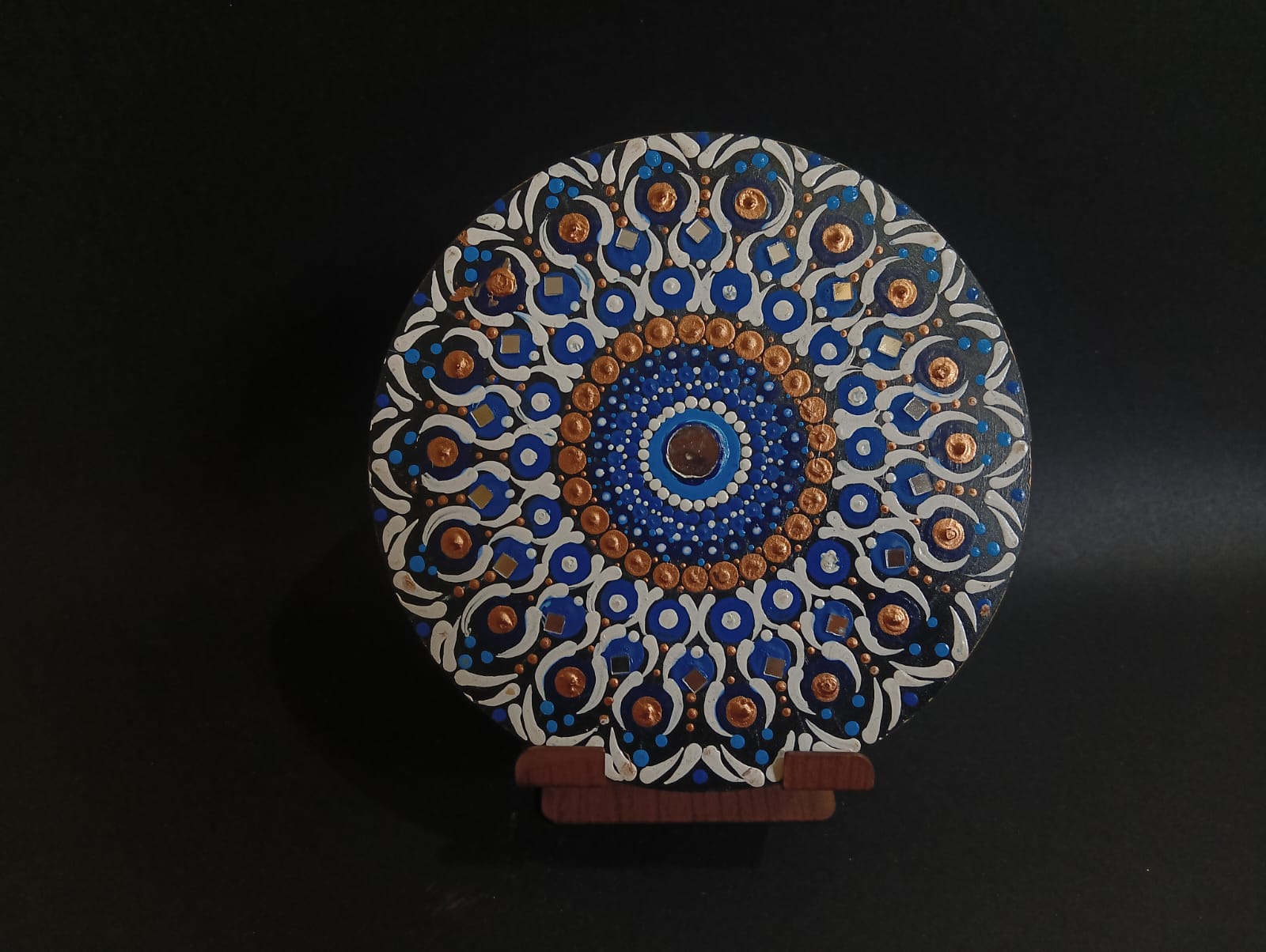 Hand-Painted Mandala Dot Art Wall Decor with Mirror Accents