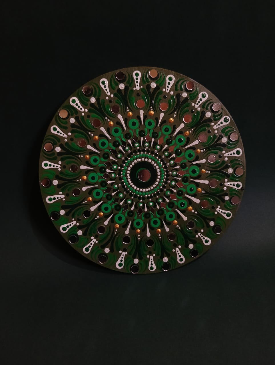 Hand-Painted Decorative Mandala Wooden Wall Art with Mirror Accents