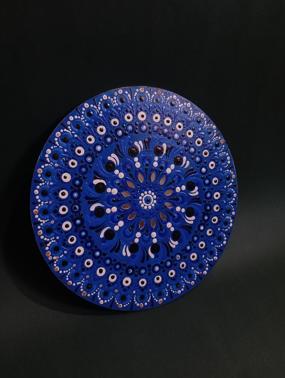 Hand-Painted Blue Mandala Wall Decor Plate