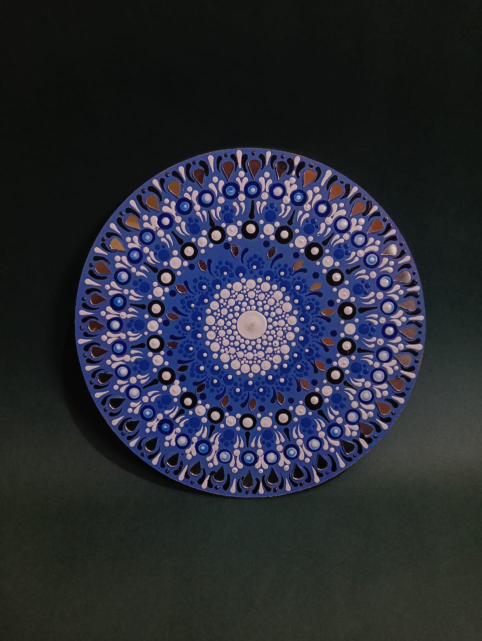 Hand-Painted Decorative Blue Mandala Wall Art Plate