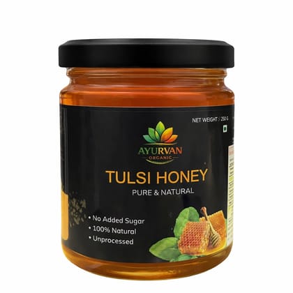 Ayurvan Organic Raw Tulsi Honey 100% Natural Unprocessed Honey No Added Sugar No Antibiotics Rich in Antioxidants Immunity Booster Pure Honey from Tulsi Flowers