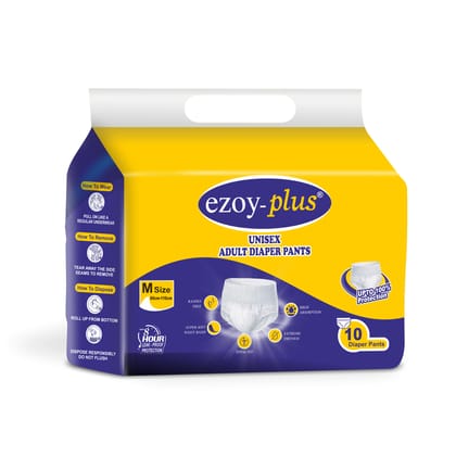 Ezoyplus Adult Diaper Pants M SIZE (24–42 Inch Waist) | Extra Comfort | Leakproof | High Absorbency, 10 Count