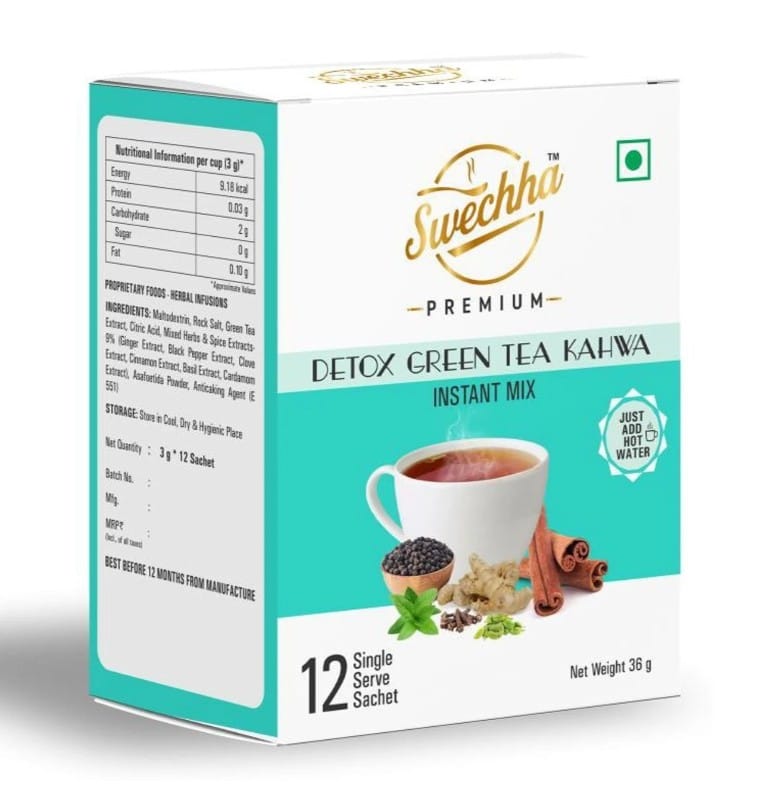 Swechha Premium Bulk Detox Green Tea(Weight Loss / Immunity / Herbal Tea ) Kahwa Instant Mix BULK BUYER Pack - 30 x 12 Sachets Contact us available in Description