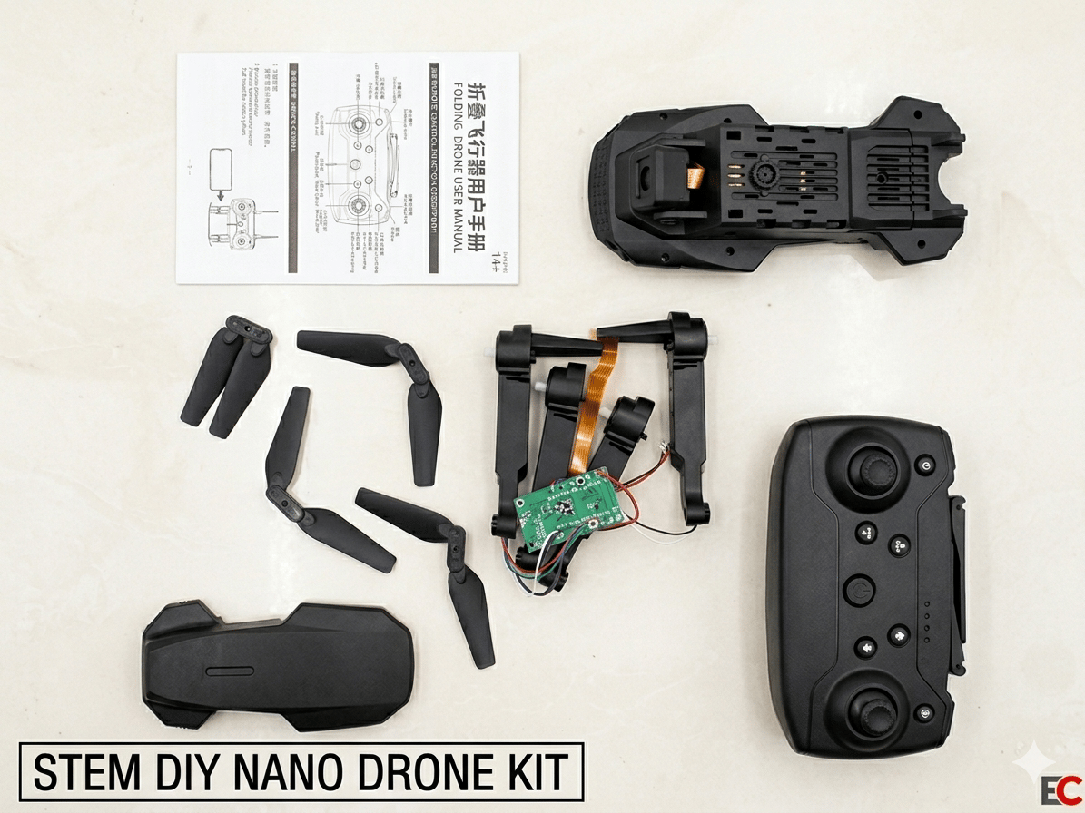 STEM DIY Nano Drone Kit (E88 Model) - Build Your Own RC Quadcopter with 4K HD Camera | Educational Foldable Drone Toy for Kids & Beginners | Complete Assembly Kit with Remote Controller & Manual