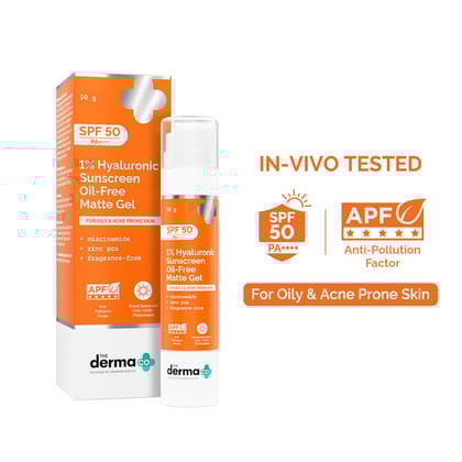 The Derma Co 1% Hyaluronic Sunscreen Oil-Free Gel With Spf 50 Pa++++ For Oily ... - In-Vivo tested (50g)