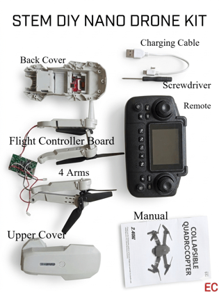 STEM DIY Nano Drone Kit (E88 Pro Screen Edition) – Build Your Own Foldable RC Quadcopter with 4K HD Dual Camera & Optical Flow Stability | Educational DIY Project for Kids & Beginners | Screen Remote Controller Included