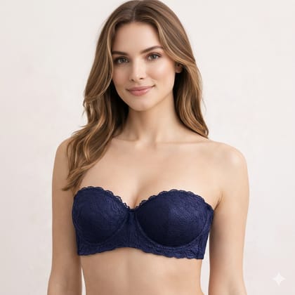 Luv Mystery Women Strapless Lace padded Balconette Demi Cup Bra | Padded Underwired Multiway Tube Bra with Detachable Transparent Straps | Party & Off Shoulder Wear Luv Mystery Women Strapless Lace padded Balconette Demi Cup Bra | Padded Underwired Multiway Tube Bra with Detachable Transparent Straps | Party & Off Shoulder Wear