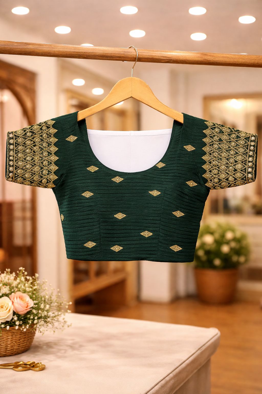 Women's Dark Green Embroidered Ethnic Blouse