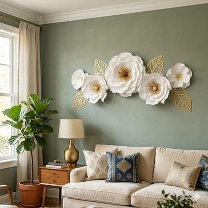 Luxury 3D Floral Wall Art Decor – Modern Abstract Flower Metal Wall Hanging for Living Room, Bedroom & Office | Premium Designer Home Interior Decoration Piece