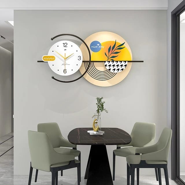 Luxury Wall Art with Clock – Modern Metal Wall Decor for Living Room & Bedroom