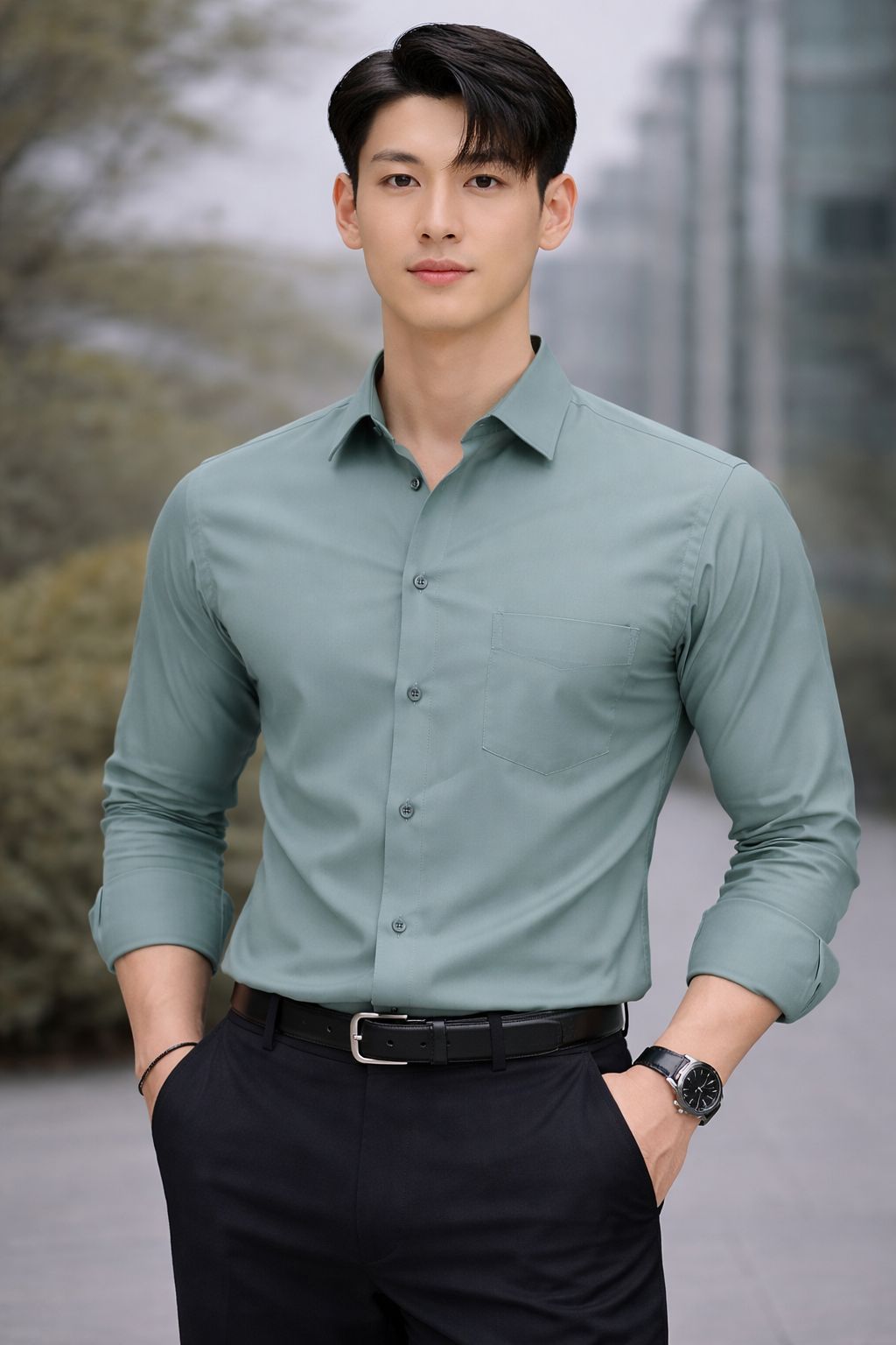 Men's Premium Sage Green Full-Sleeve Formal Regular Fit Shirt