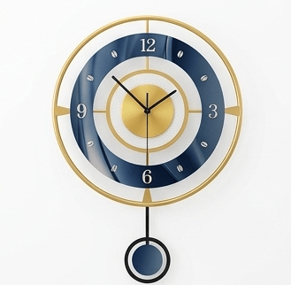 Luxury Modern Circular Pendulum Wall Clock – Navy Blue & Gold Geometric Art | Blue and Gold Clock