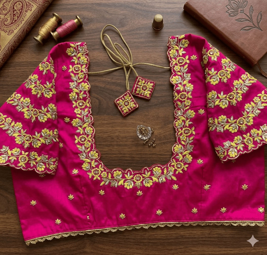 Women's Pink Silk Embroidered Designer Saree Blouse