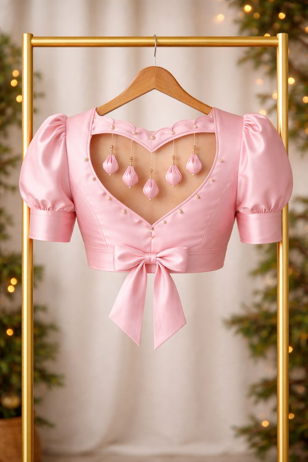 Women's Pink Silk Designer Saree Blouse with Heart Back Detail