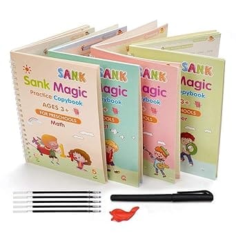 Sank Magic Practice Copybook Set for Preschool Kids 4-Book 1 Pen 1 Grip and 10 Refills