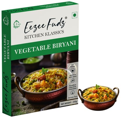 Eezee Fudz Kitchen Klassics Vegetable Biryani | Ready to Eat Indian Rice Dish | 250g | 2 Minute Heat & Eat