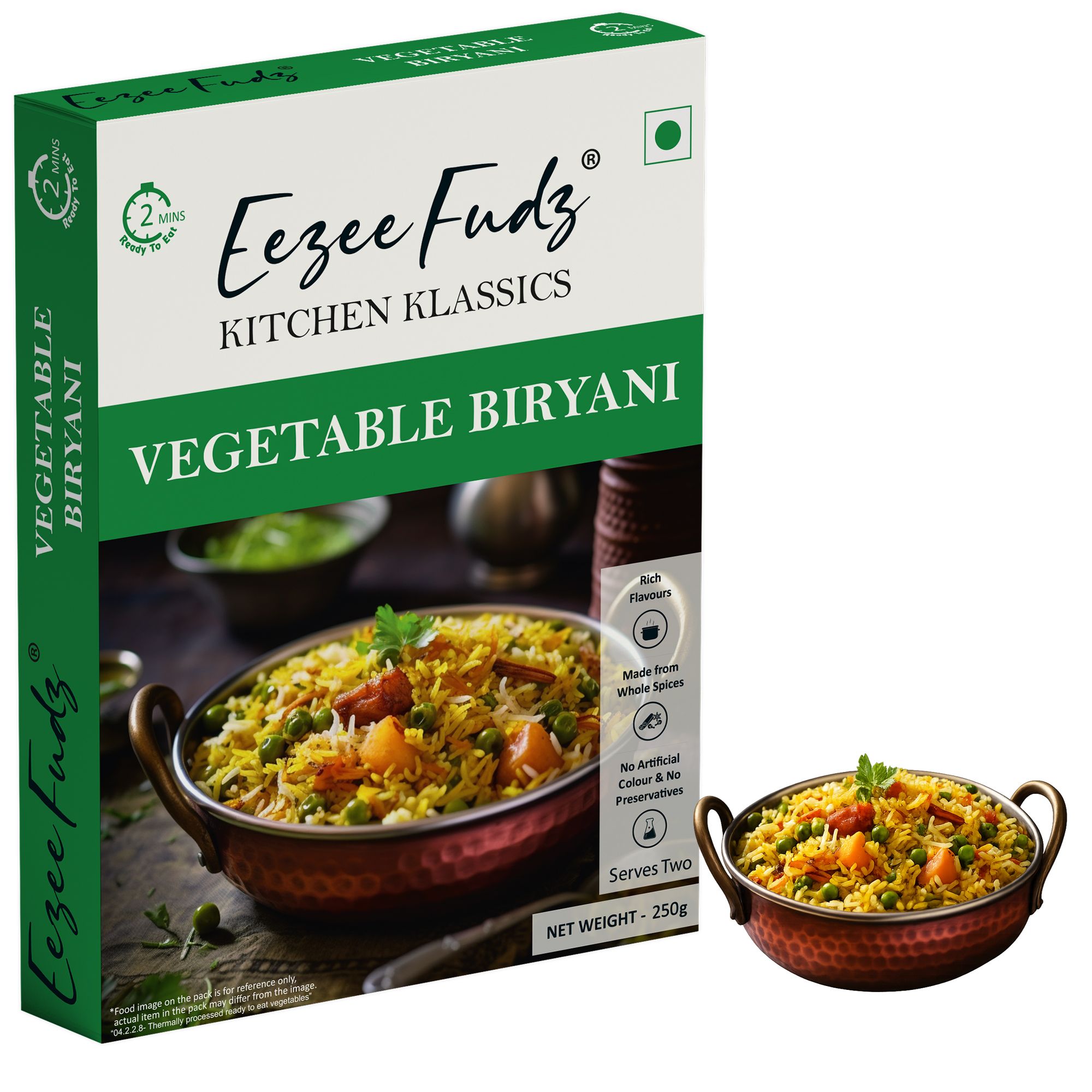 Eezee Fudz Kitchen Klassics Vegetable Biryani | Ready to Eat Indian Rice Dish | 250g | 2 Minute Heat & Eat