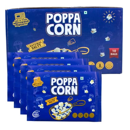 Poppacorn Microwave Popcorn 1000gms | Imported Raw Maize | Popcorn Kernels 100gx10 pouches | Ready to Cook | High Expansion | Homemade Healthy Snack | Golden Buttery Popcorn | Pack of 10 (1000g, Natural Salty)
