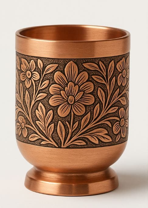 Artisanal Copper Tumbler with Floral Embossed Design