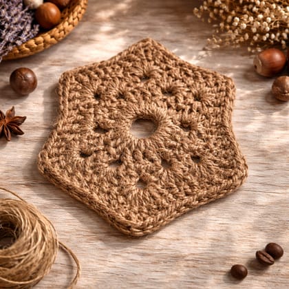 Handmade Jute Crochet Coaster Set (3 Pcs)| Unique Hexagon | Eco-Friendly