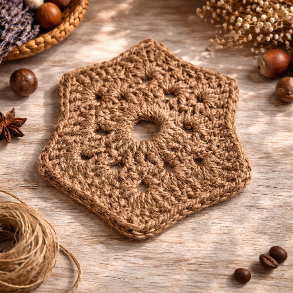 Handmade Jute Crochet Coaster Set (3 Pcs)| Unique Hexagon | Eco-Friendly