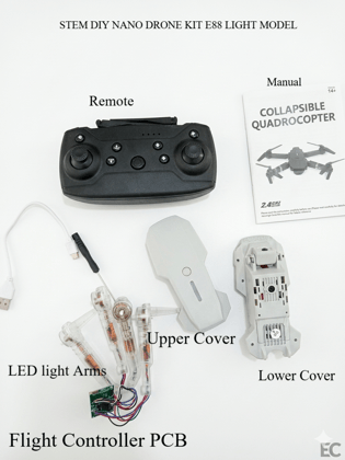 E88 Light STEM DIY Nano Drone Kit with 4K HD Dual Camera, Foldable Design, LED Lights, 2.4GHz Remote Control | Educational RC Drone for Kids & Beginners