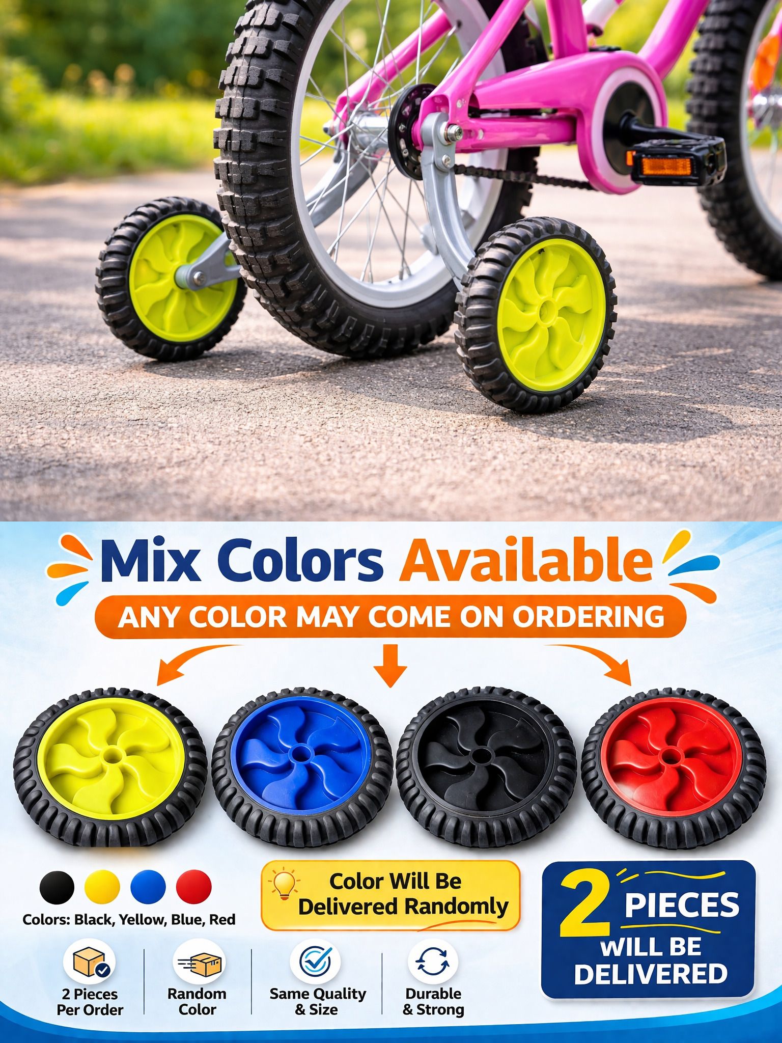 Kids Cycle Support Wheel, Bicycle Training Wheel, Cycle Side Wheel, Kids Balance Wheel, Support Tyre for Kids Cycle 240gm 2pieces